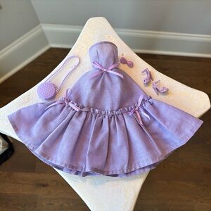 Vintage Lavender Purple Barbie Doll Ballgown Evening Gown Bow Dress Accessories